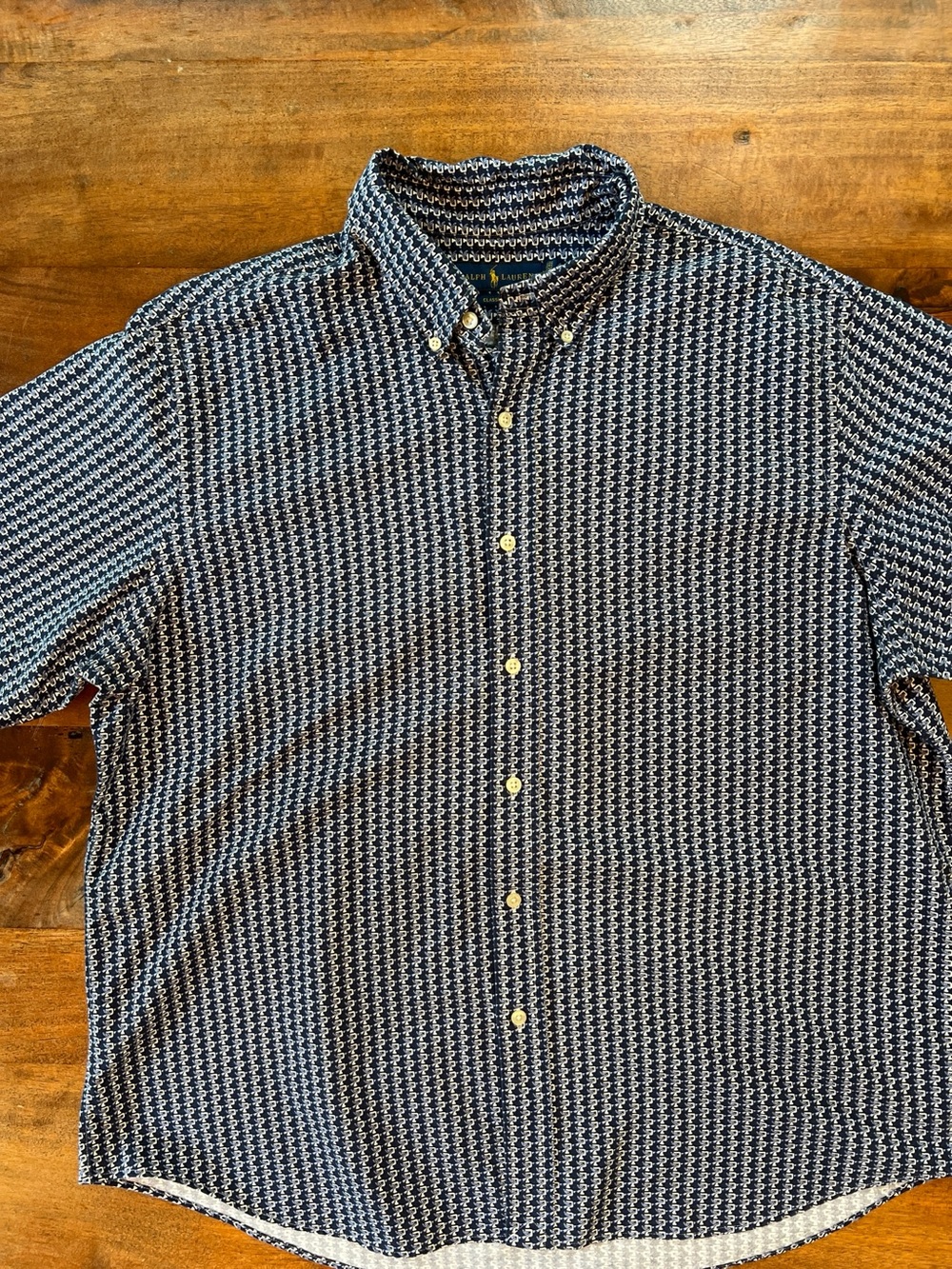 Ralph Lauren Navy and White Patterned Button-Down Shirt